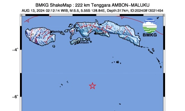 <p>BMKG Catat Gempa M5.5 di Ambon&nbsp;</p>
