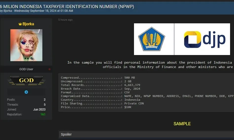 <p>Situs DJP Diduga Diretas, Banyak Data Wajib Pajak Bocor </p>