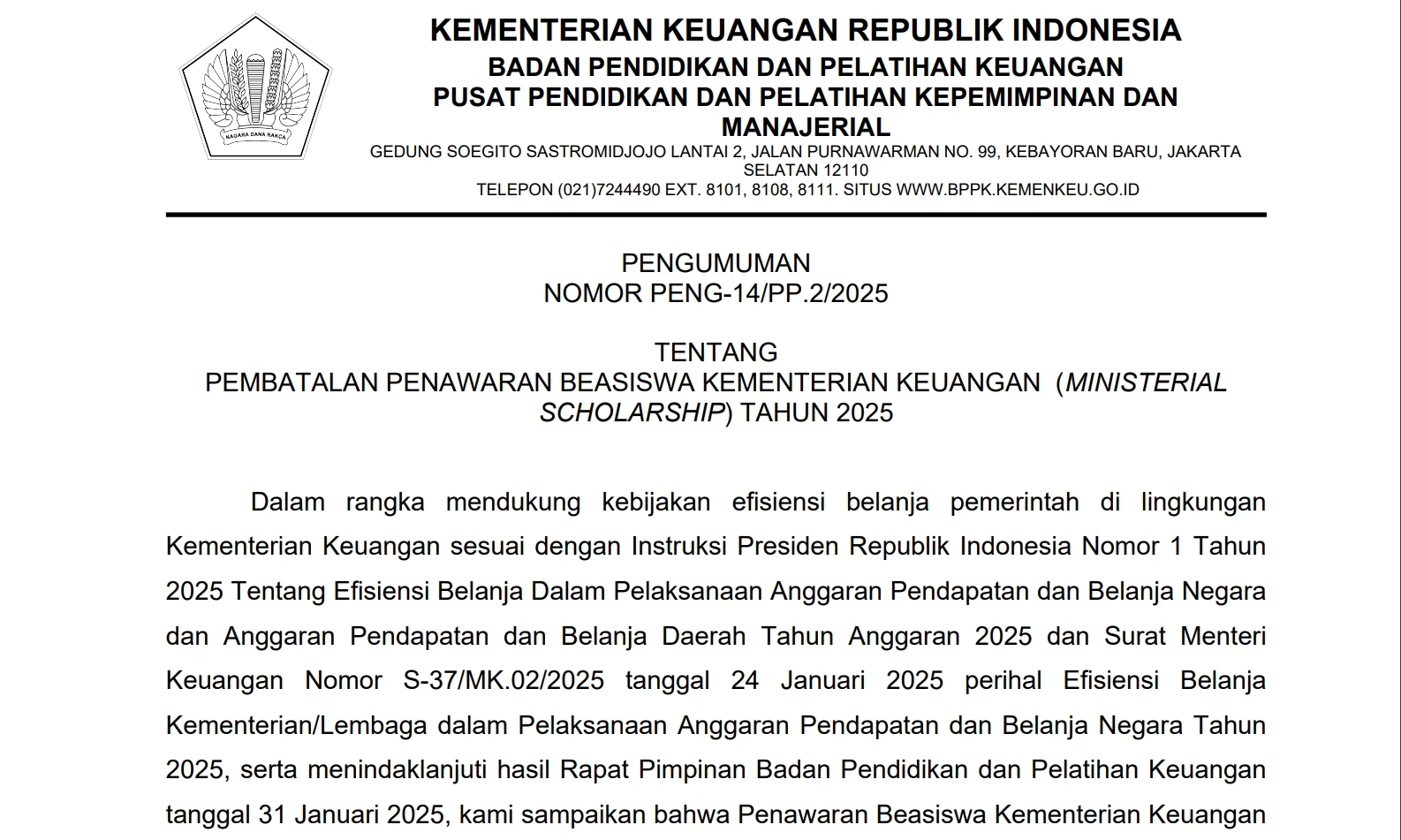 <p>Imbas Inpres Efisiensi Anggaran, Kemenkeu Batalkan Pemberian Beasiswa 2025</p>