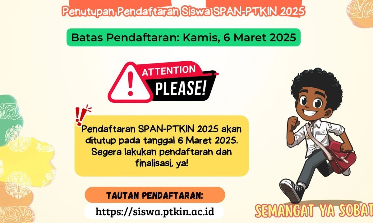 <p>Seleksi Masuk PTKIN Tanpa Ujian Ditutup 6 Maret 2025</p>