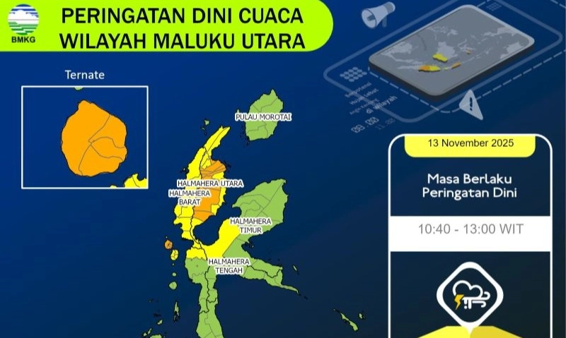 <p>Maluku Utara Potensi Cuaca Ekstrem Hingga 19 November</p>