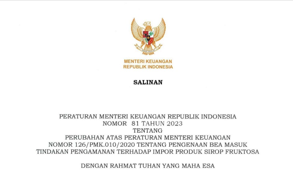 Pemerintah Kenakan BMTP Atas Impor Sirop Fruktosa dari 3 Negara Ini