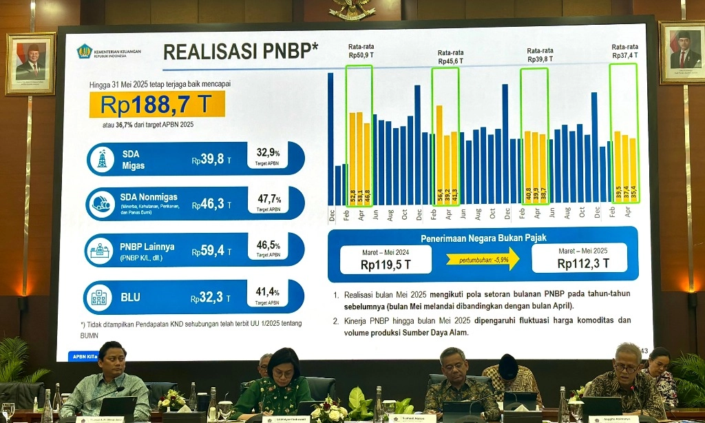 <p id="isPasted">Realisasi PNBP Sampai Mei 2025 Anjlok 24,9% Jadi Rp188,7 Triliun</p>