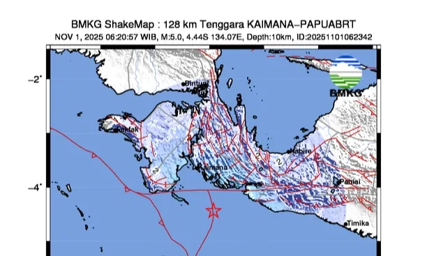 <p>Gempa M5.0 Guncang Kaimana, Papua Barat</p>